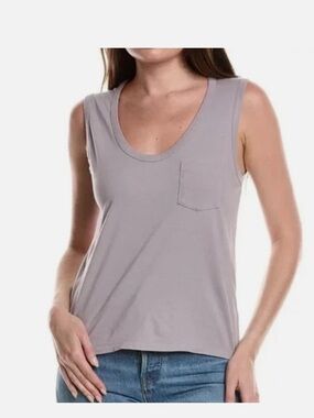 James Perse Women's Light Gray Scoop Neck Tank with Pocket